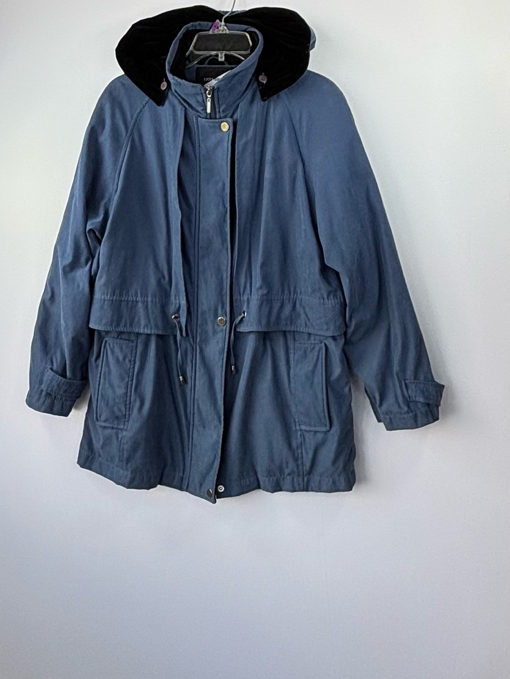 Kids Waterproof Hooded Raincoat in Navy with Contrast Collar